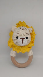 Load and play video in Gallery viewer, Handmade Lion Teether / Rattle (Name or Name + DOB) Personalised
