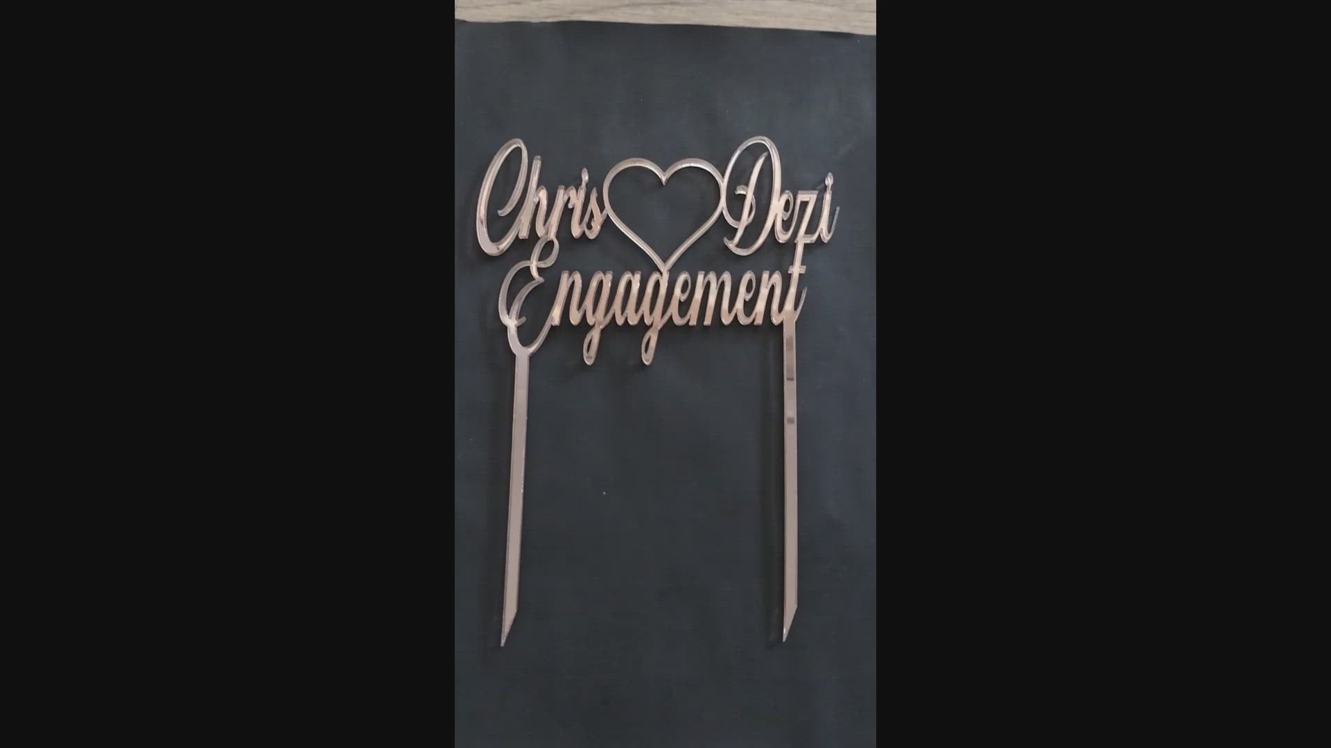 Name + Heart + Name + Engagement Cake Topper