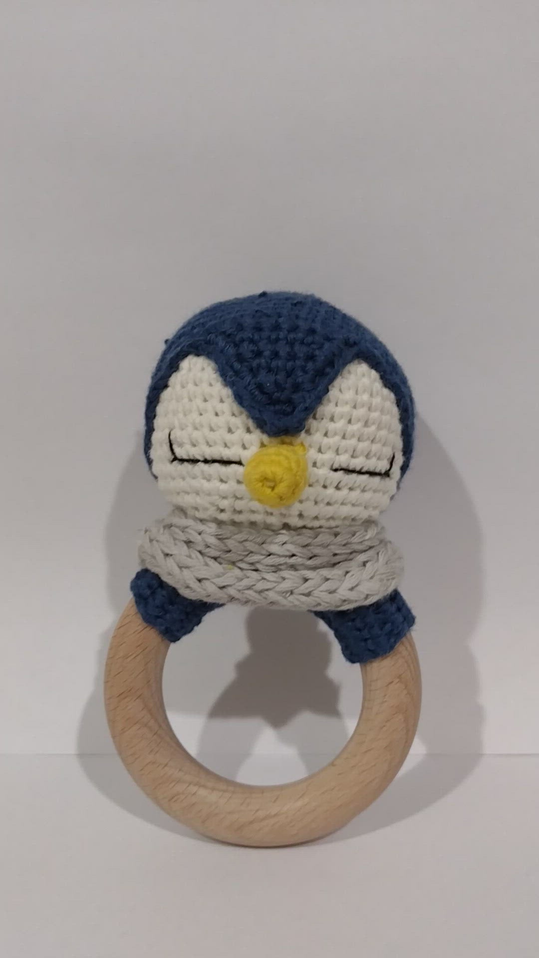 Handmade Penguin Teether / Rattle (Name or Name + DOB) Personalised