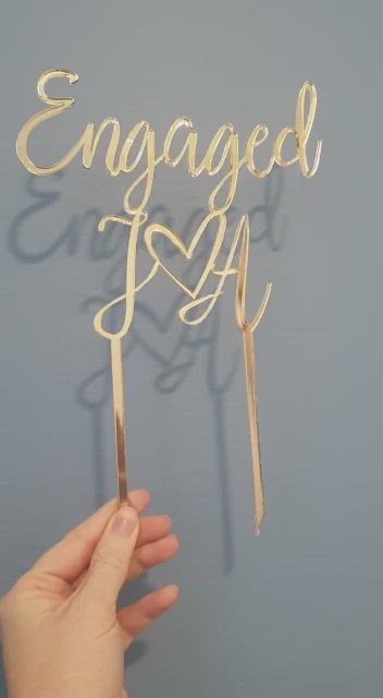Engaged + Heart + Initials Cake Topper