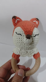 Load and play video in Gallery viewer, Handmade Fox Teether / Rattle (Name or Name + DOB) Personalised
