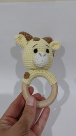 Load and play video in Gallery viewer, Handmade Giraffe Teether / Rattle (Name or Name + DOB) Personalised
