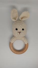 Load and play video in Gallery viewer, Handmade Bunny - Rabbit Teether / Rattle (Name or Name + DOB) Personalised
