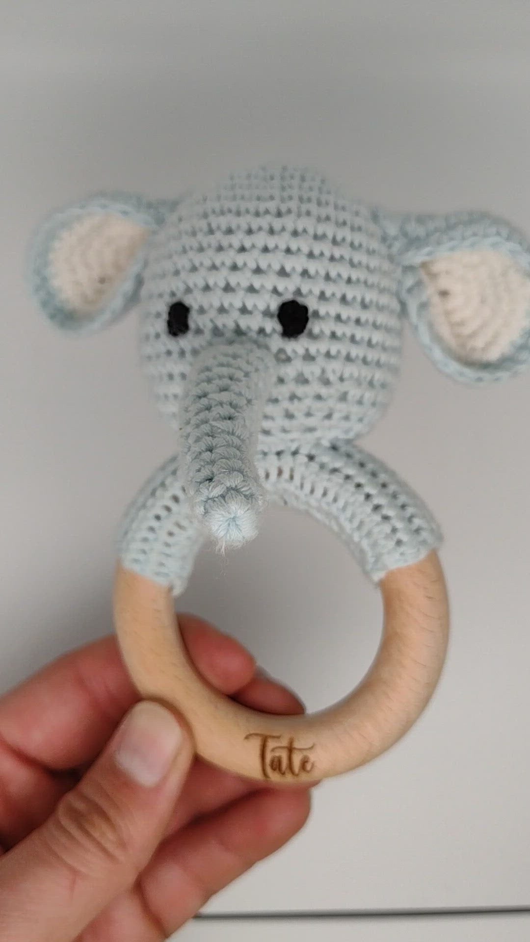 Handmade Baby Elephant Boy & Girl Teether / Rattle (Name or Name + DOB) Personalised