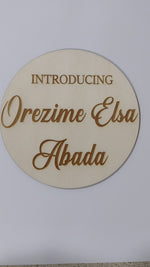 Load and play video in Gallery viewer, Personalised New Born Announcement / Introducing + Baby Name Disc Double Sided
