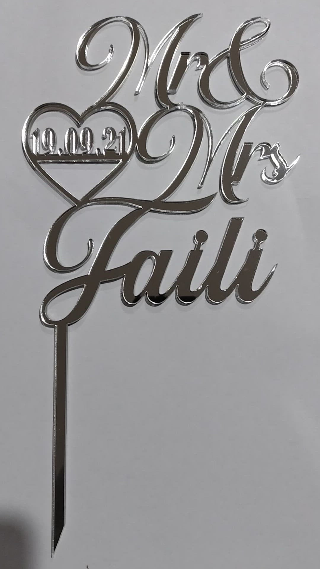 Mr & Mrs Surname with Date Heart Cake Topper