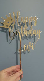 Load and play video in Gallery viewer, Happy Birthday + Name + Crown Cake Topper
