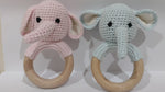 Load and play video in Gallery viewer, Handmade Baby Elephant Boy &amp; Girl Teether / Rattle (Name or Name + DOB) Personalised
