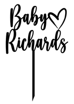 Load image into Gallery viewer, Baby + Surname + Heart Cake Topper
