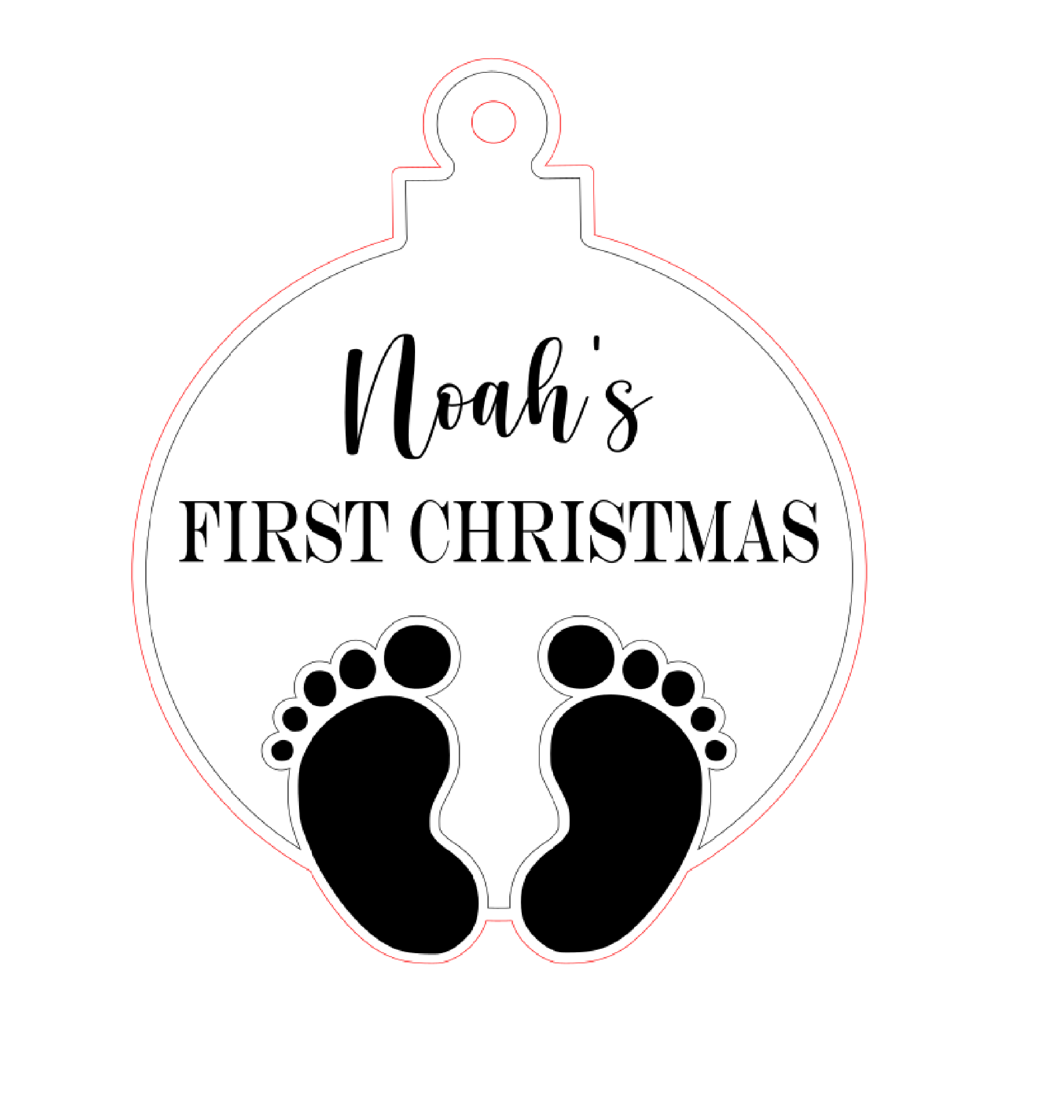 Name + First Christmas + Baby Footprints Ornament Bauble