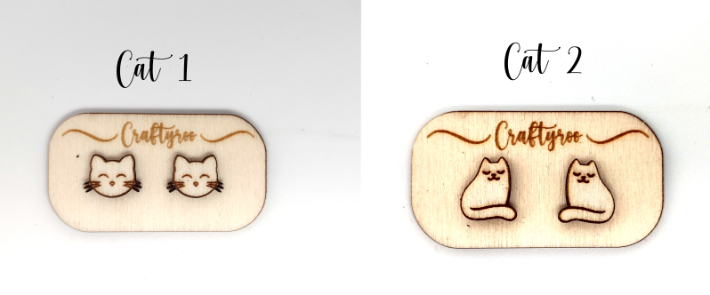 Cat / Kitty Earrings + Earring Holder (Can be personalised)