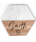 Load image into Gallery viewer, Personalised Marble and Wood Coasters - Last Name + Names
