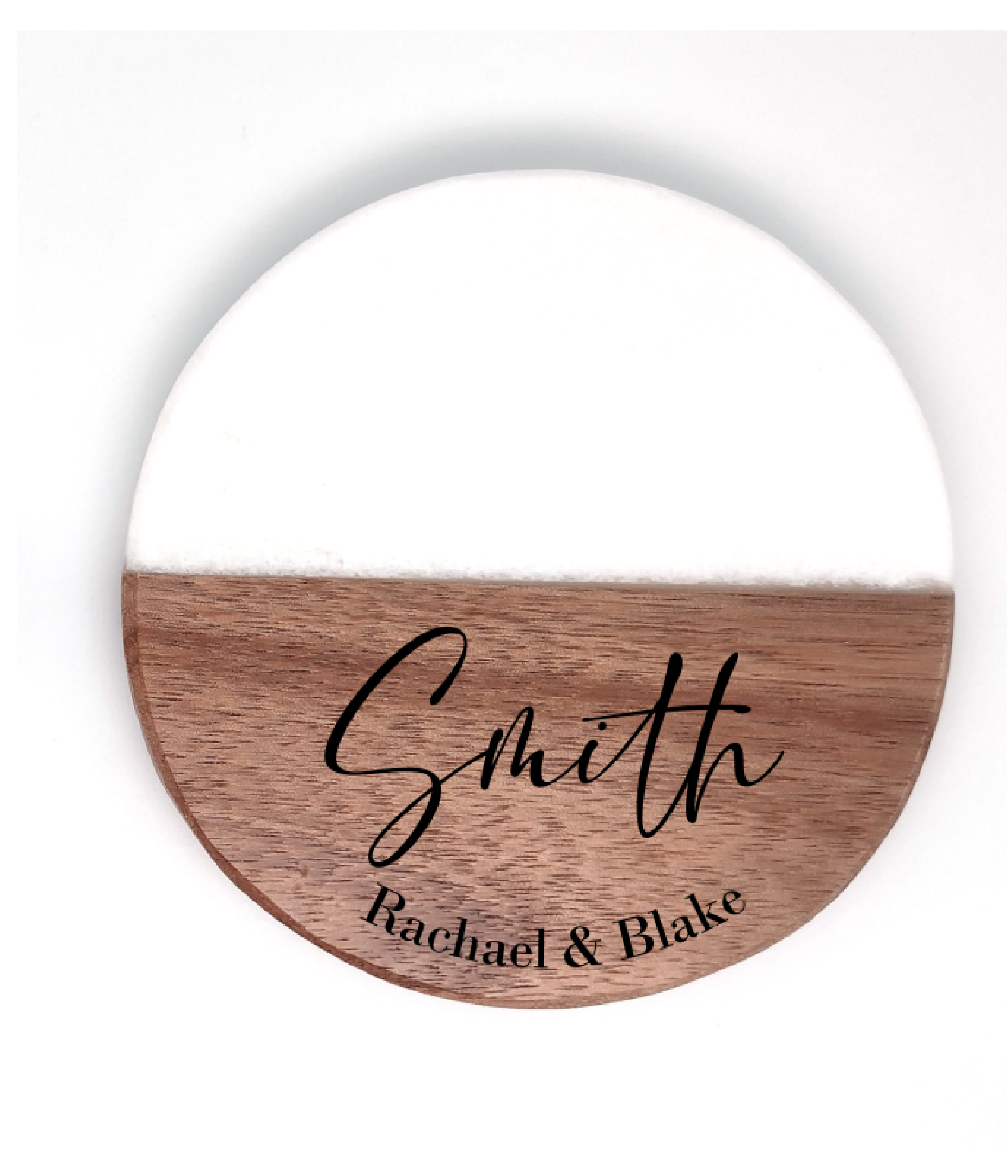 Personalised Marble and Wood Coasters - Last Name + Names