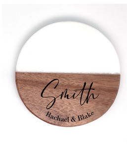 Personalised Marble and Wood Coasters - Last Name + Names