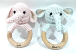 Load image into Gallery viewer, Handmade Baby Elephant Boy &amp; Girl Teether / Rattle (Name or Name + DOB) Personalised
