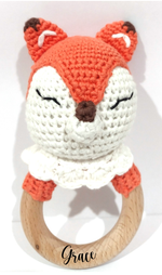 Load image into Gallery viewer, Handmade Fox Teether / Rattle (Name or Name + DOB) Personalised
