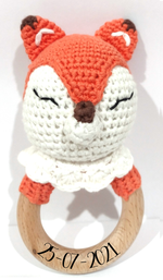 Load image into Gallery viewer, Handmade Fox Teether / Rattle (Name or Name + DOB) Personalised
