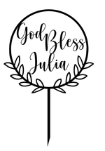 Load image into Gallery viewer, God Bless + Name + Floral Round Cake Topper
