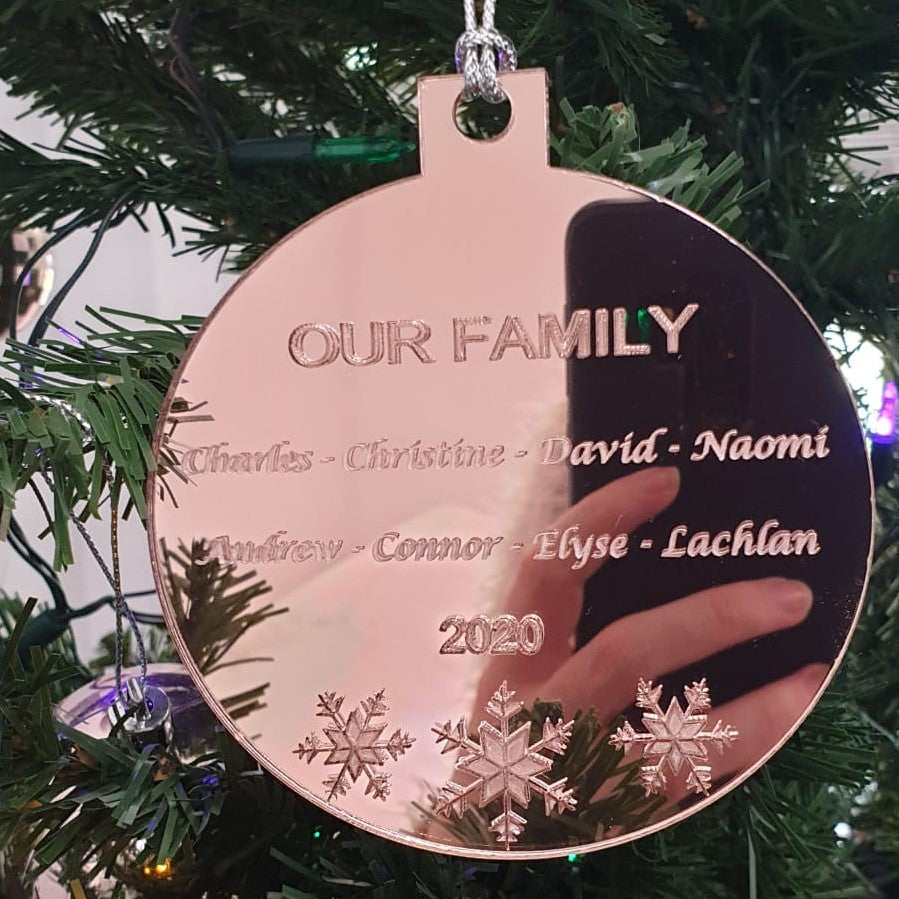 Our Family + Names Snowflake Christmas Ornament