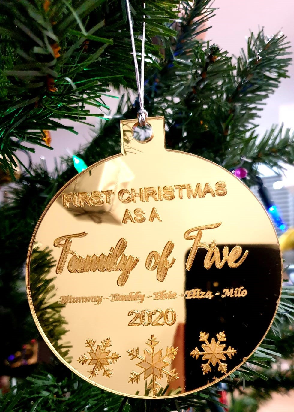 First Christmas as Family of + Number + Names + 2021 Snowflake Ornament