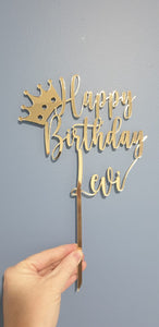 Happy Birthday + Name + Crown Cake Topper