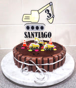 Load image into Gallery viewer, Excavator - Digger + Name + Age Cake Topper Double layer

