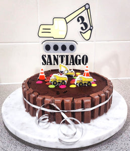 Excavator - Digger + Name + Age Cake Topper Double layer