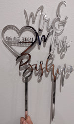 Load image into Gallery viewer, Mr &amp; Mrs Surname with Heart Cake Topper
