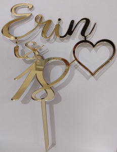 Name is Age with Heart Cake Topper