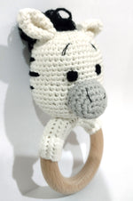 Load image into Gallery viewer, Handmade Zebra Teether / Rattle (Name or Name + DOB) Personalised
