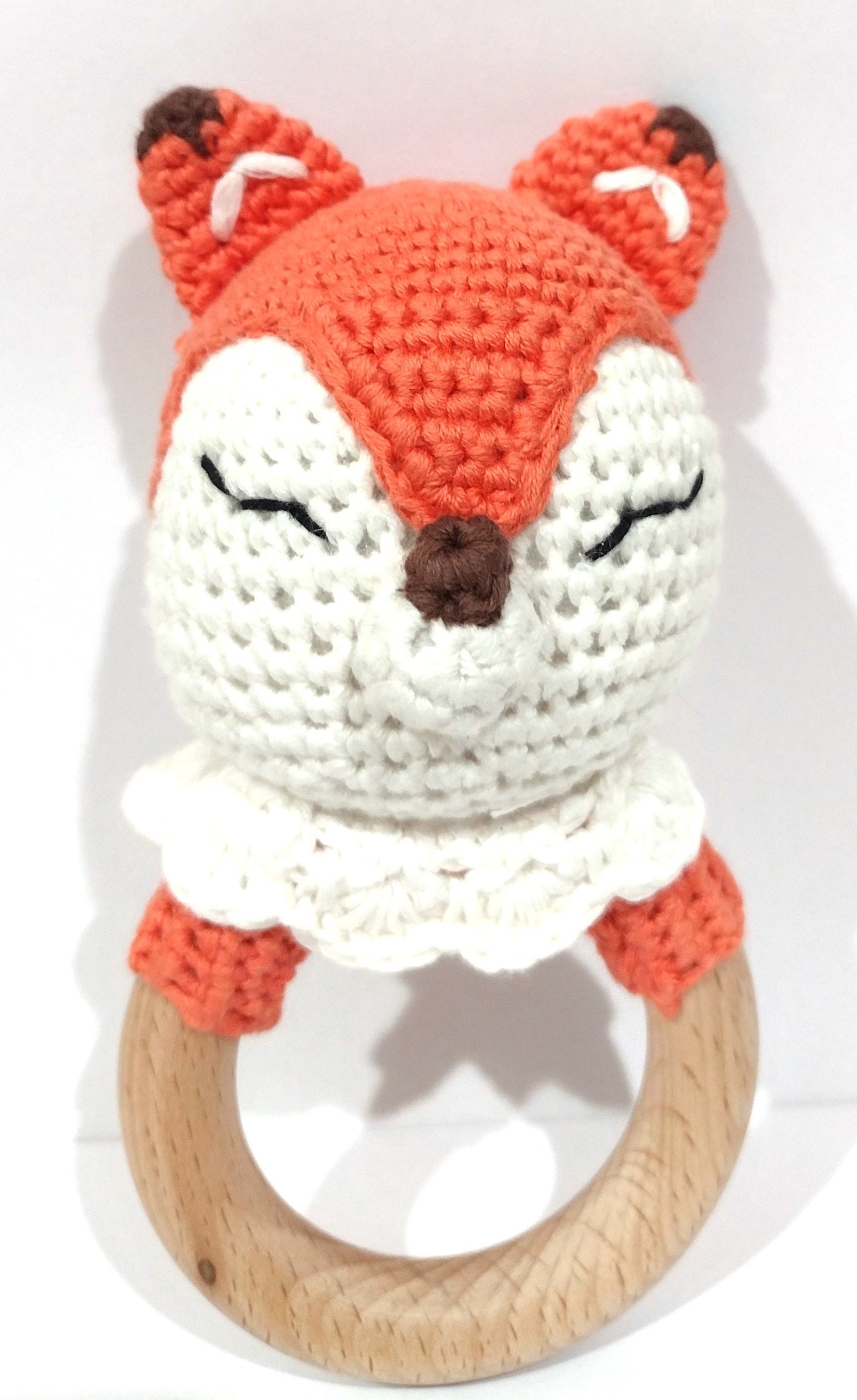 Handmade Fox Teether / Rattle (Name or Name + DOB) Personalised