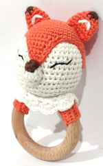 Load image into Gallery viewer, Handmade Fox Teether / Rattle (Name or Name + DOB) Personalised
