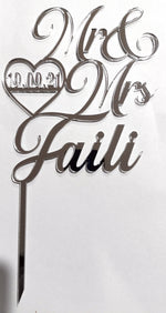 Load image into Gallery viewer, Mr &amp; Mrs Surname with Date Heart Cake Topper
