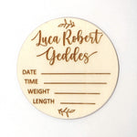 Load image into Gallery viewer, New Born Announcement / Introducing + Baby Name Disc Double Sided
