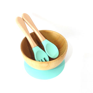 Baby's Wooden Silicone Bowl, Fork and Spoon