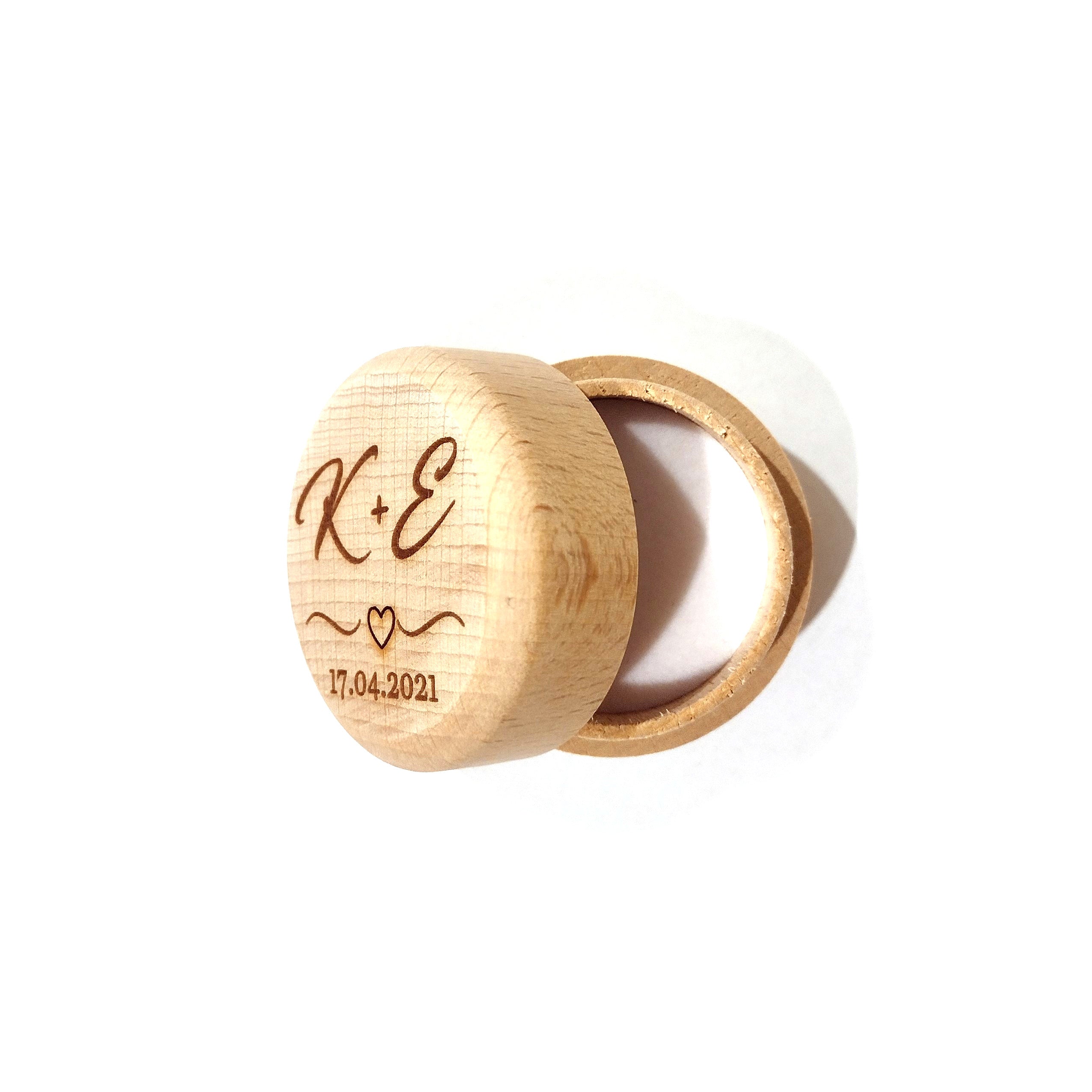 Initials + Date + Heart  Wooden Ring Box