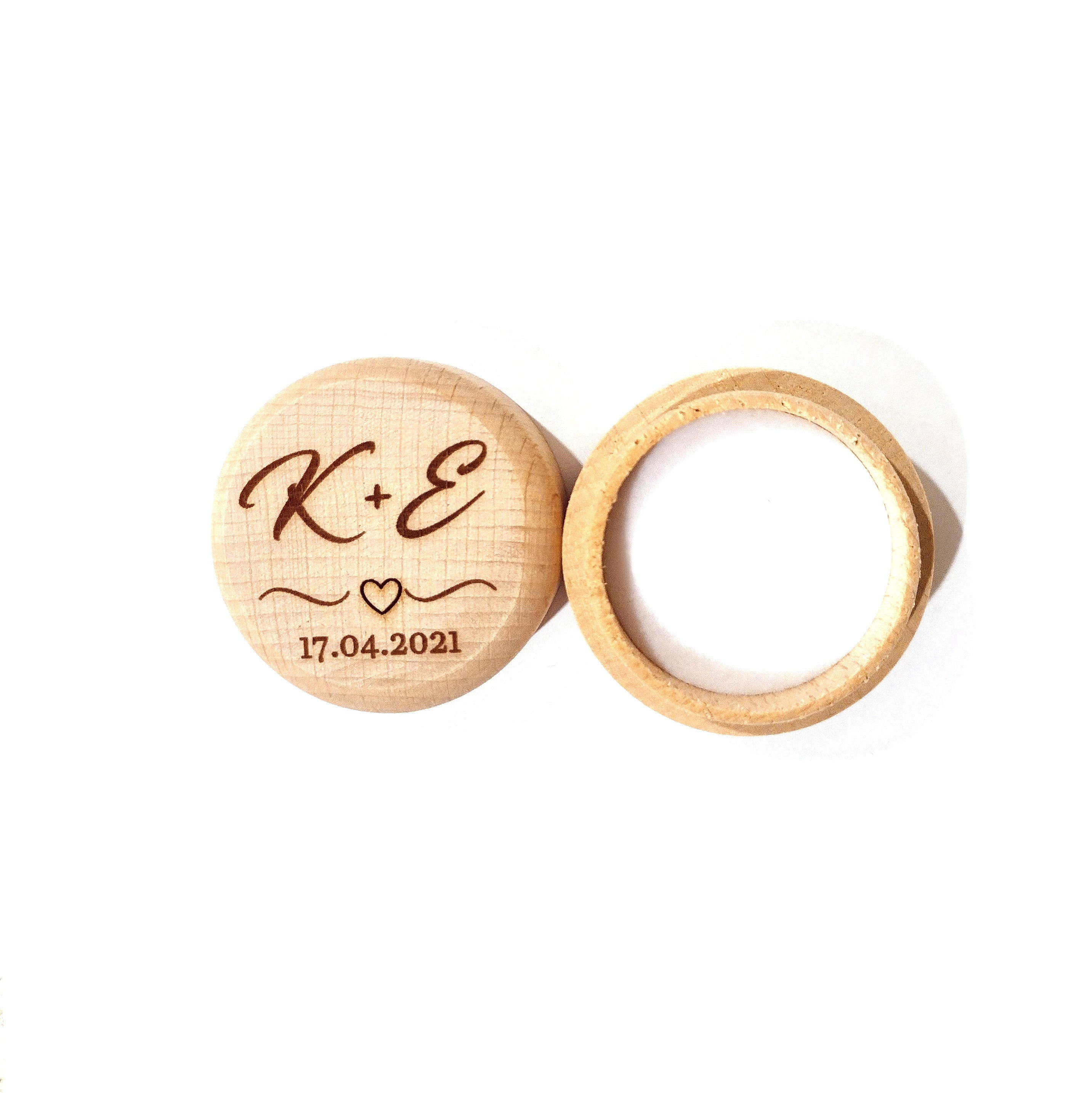 Initials + Date + Heart  Wooden Ring Box