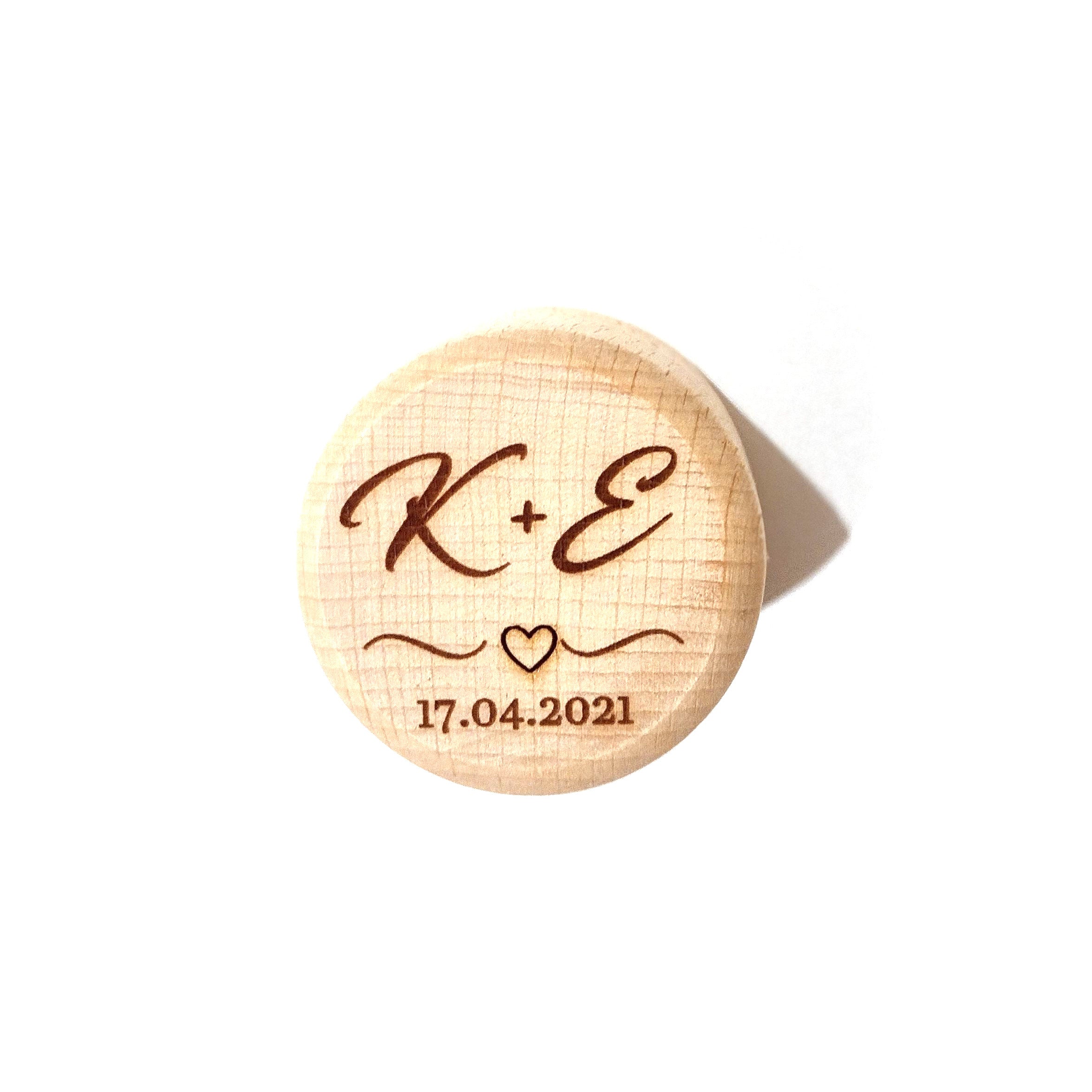 Initials + Date + Heart  Wooden Ring Box