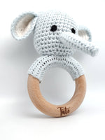 Load image into Gallery viewer, Handmade Baby Elephant Boy &amp; Girl Teether / Rattle (Name or Name + DOB) Personalised
