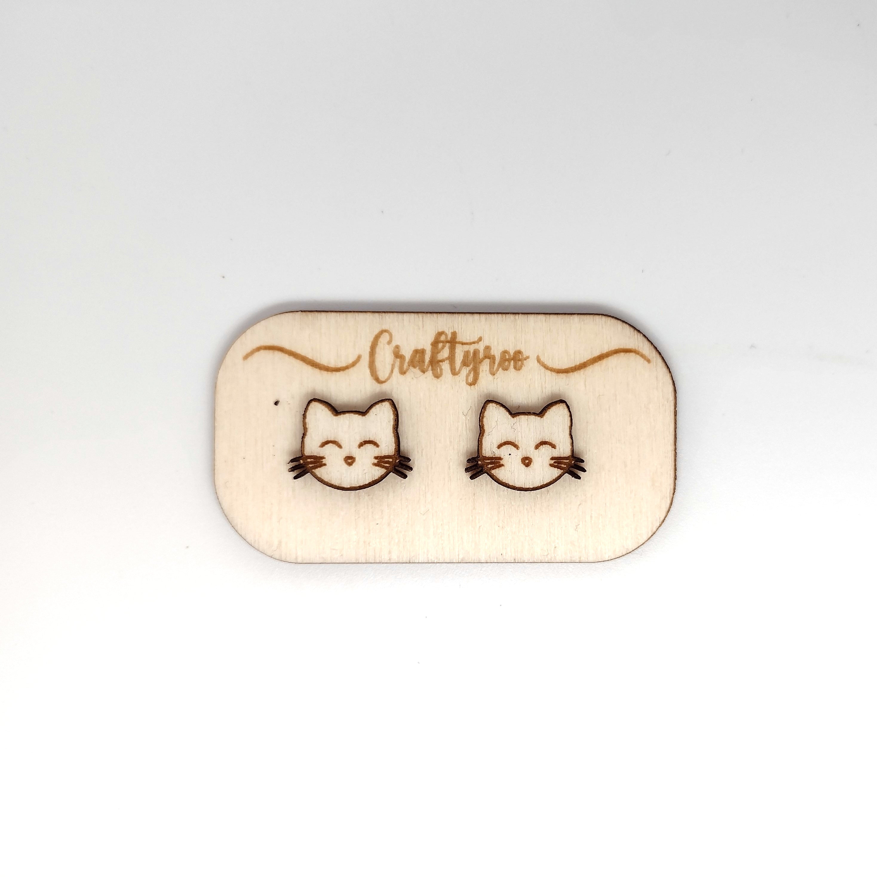 Cat / Kitty Earrings + Earring Holder (Can be personalised)