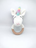 Load image into Gallery viewer, Handmade Unicorn Teether / Rattle (Name or Name + DOB) Personalised
