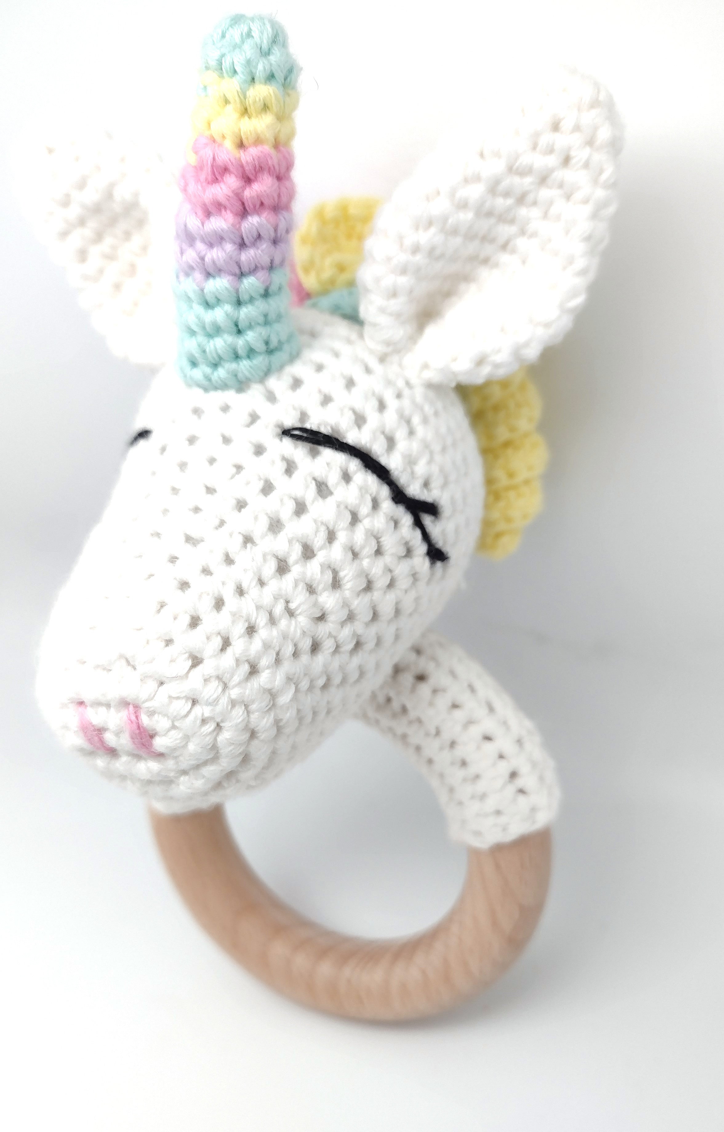 Handmade Unicorn Teether / Rattle (Name or Name + DOB) Personalised