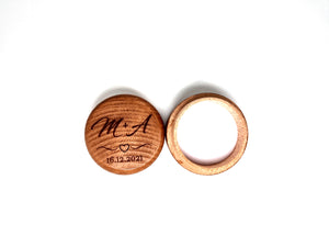 Initials + Date + Heart  Wooden Ring Box