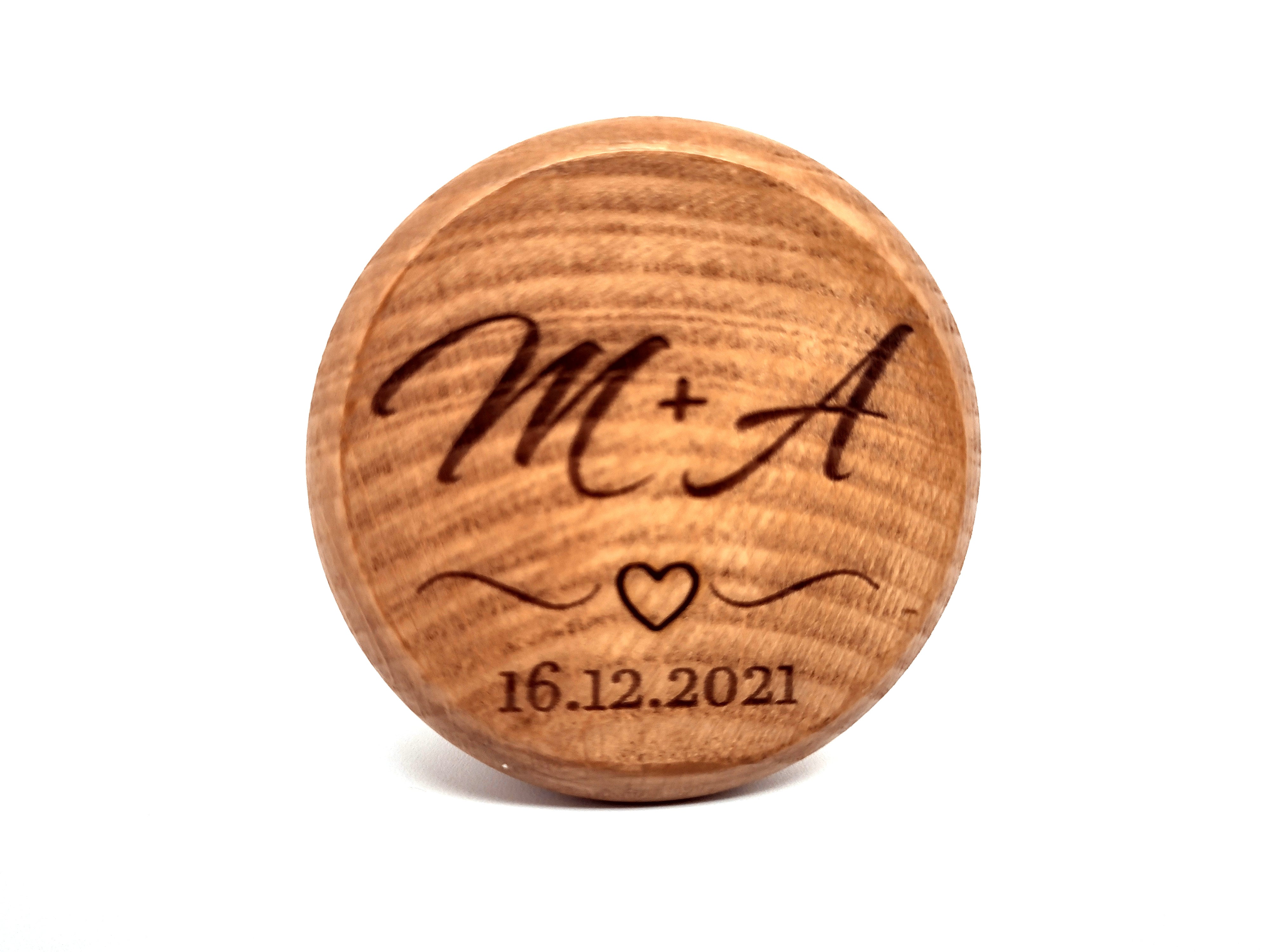 Initials + Date + Heart  Wooden Ring Box