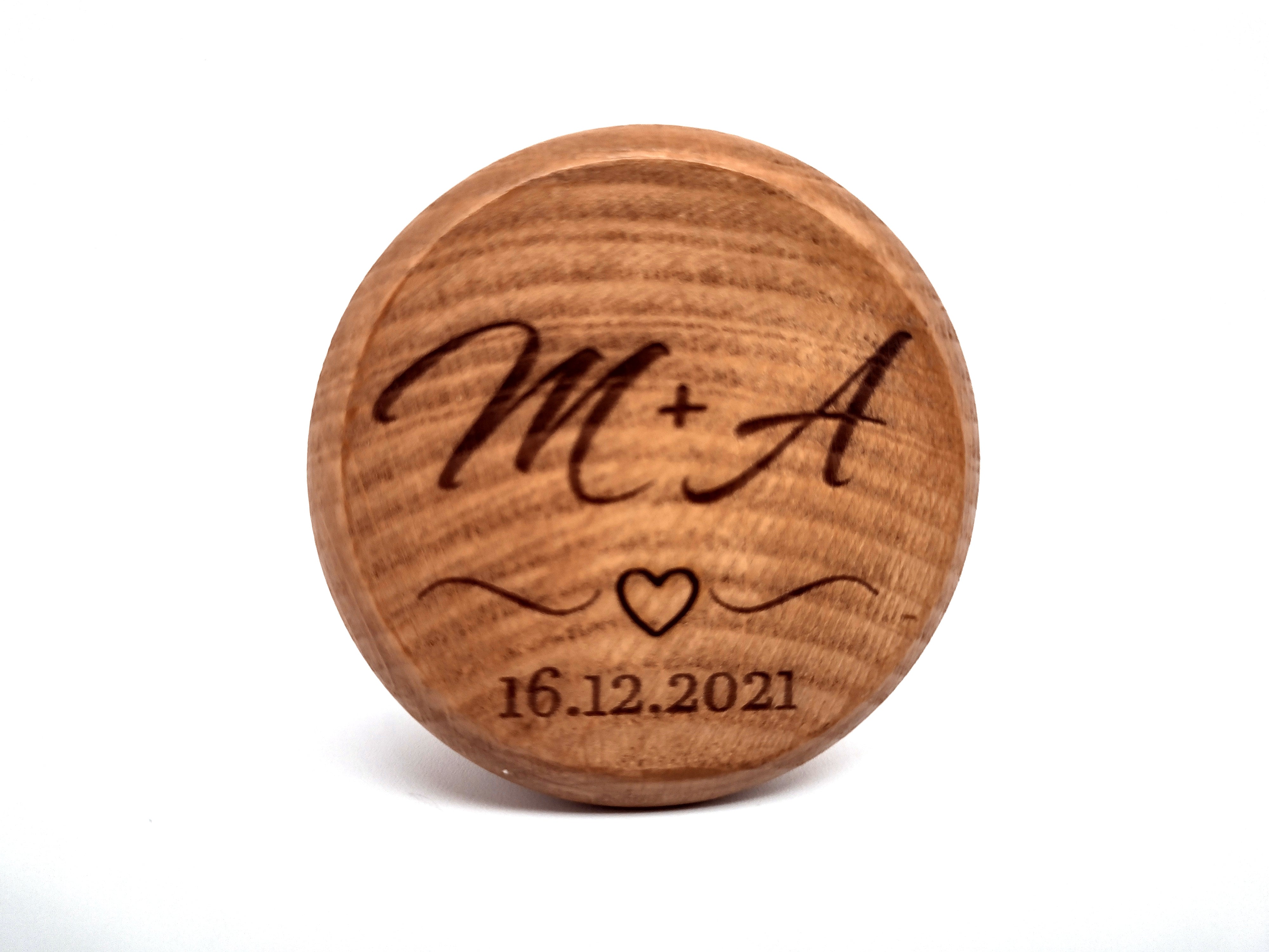 Initials + Date + Heart  Wooden Ring Box