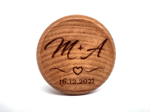 Initials + Date + Heart  Wooden Ring Box