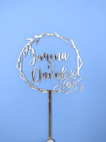 Load image into Gallery viewer, Name + Name Hexagonal Rose Vines Cake Topper Wedding / Engagement
