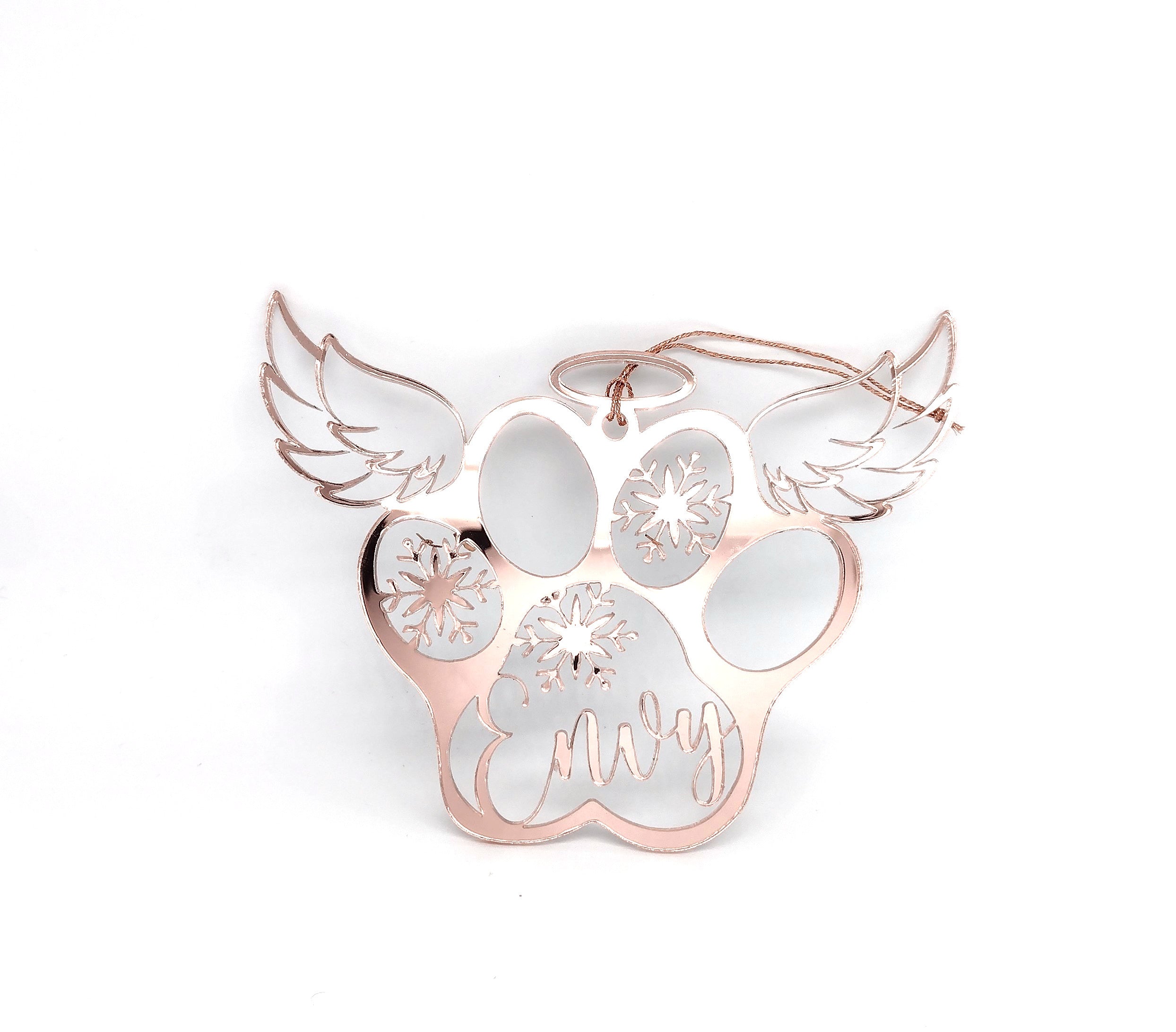 Paw Angel + Name + Snowflake Ornament