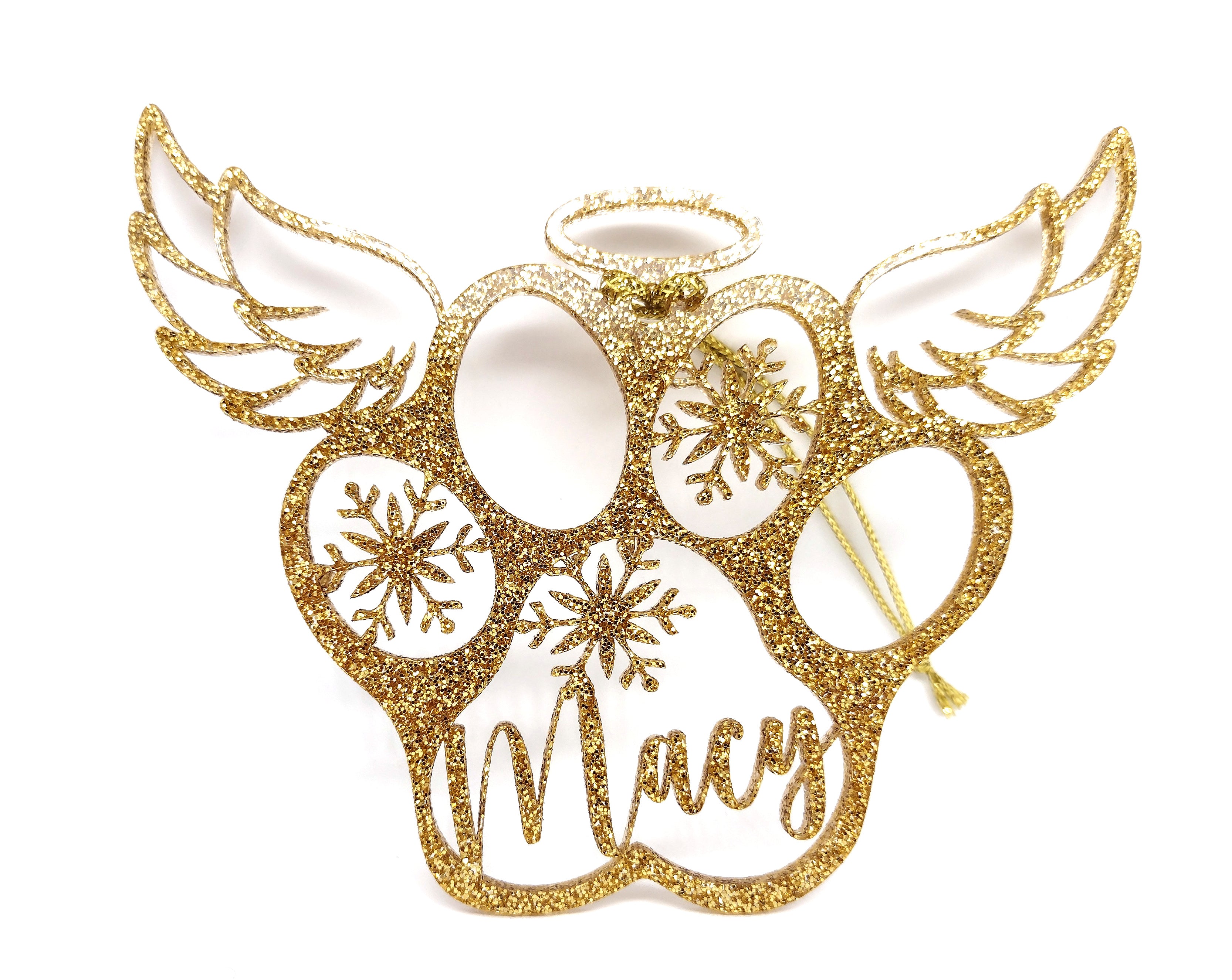 Paw Angel + Name + Snowflake Ornament