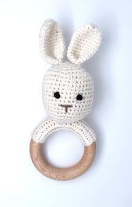 Handmade Bunny - Rabbit Teether / Rattle (Name or Name + DOB) Personalised